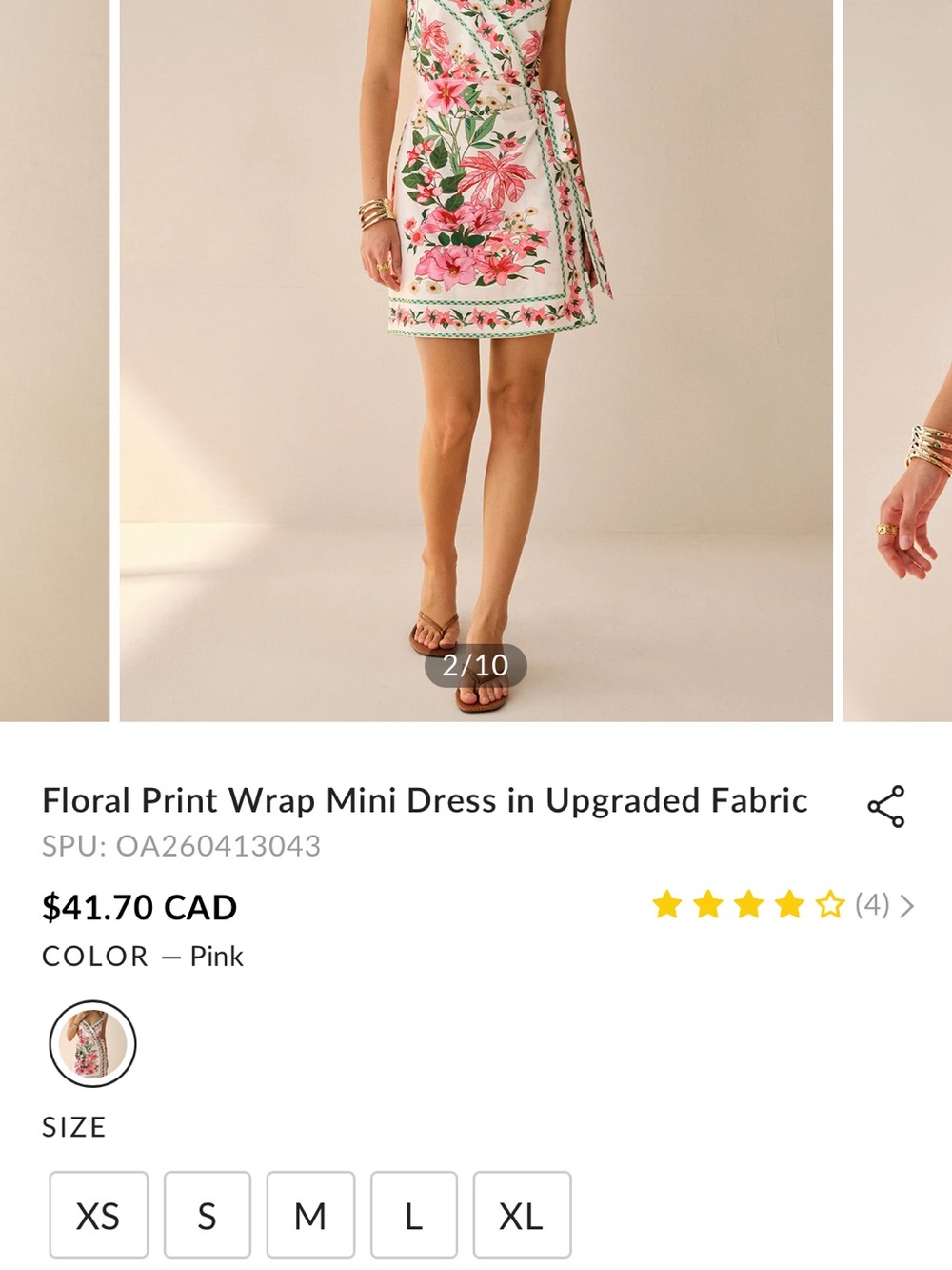 Commense Pink Floral Wrap Mini Dress on Cream - Picture 2 of 4